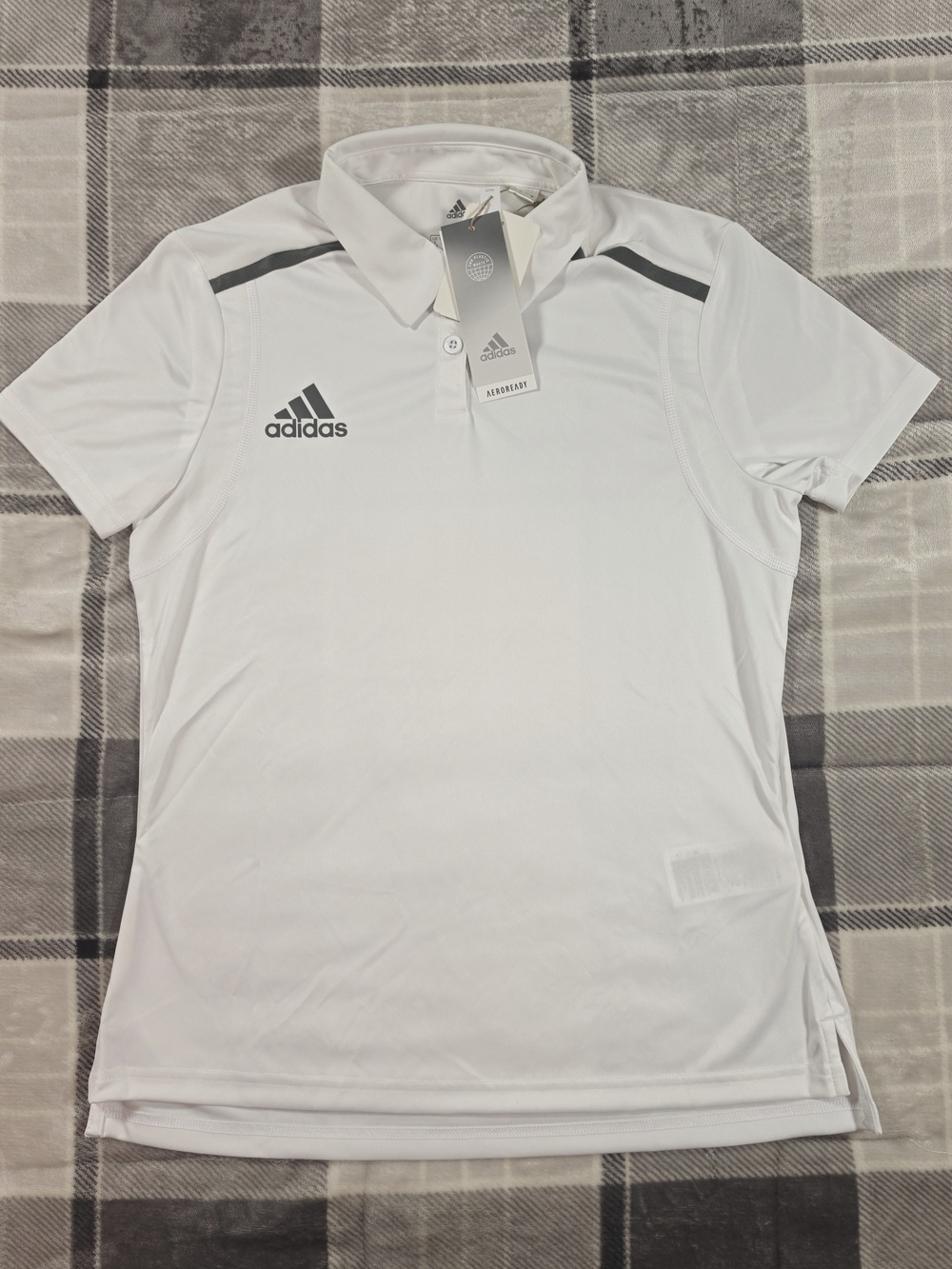 adidas White Short-Sleeve Athletic Polo with Gray Logo